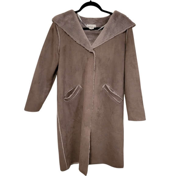 For the Republic Long Length Faux Suede Fur Lined Coat with Hood Gray Size Small - Picture 1 of 10